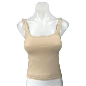 Anthropologie Womens Cream Rib Knit Sleeveless Stretch Crop Sweater Tank Top S/M